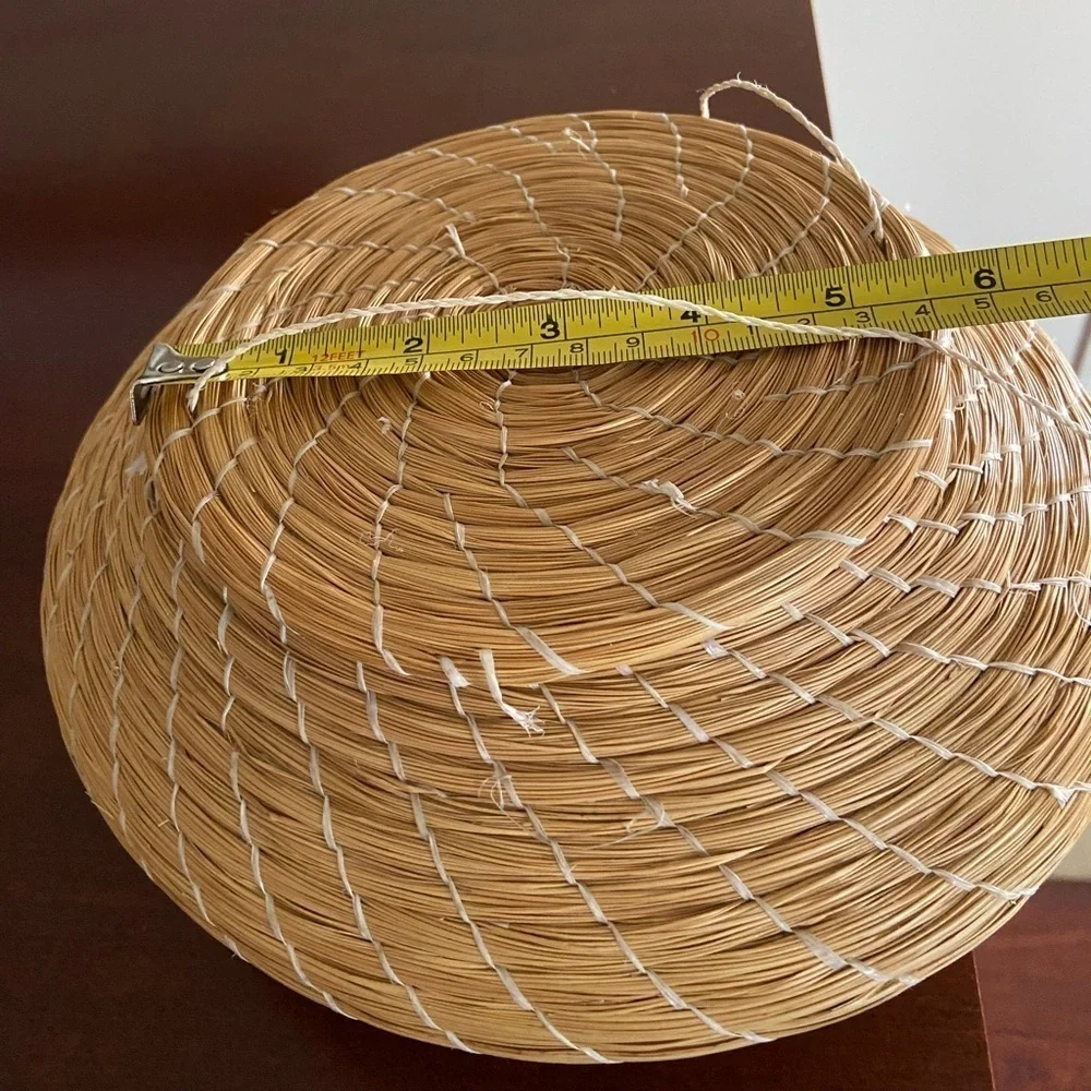 Vintage Coiled Grass Basket with Lid Primitive Rustic Native Tribal Squat Basket